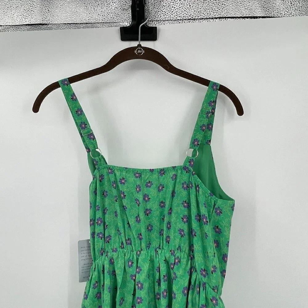 Melloday Womens Dress S Green Multi Floral V Neck Sleeveless Lined Sundress New